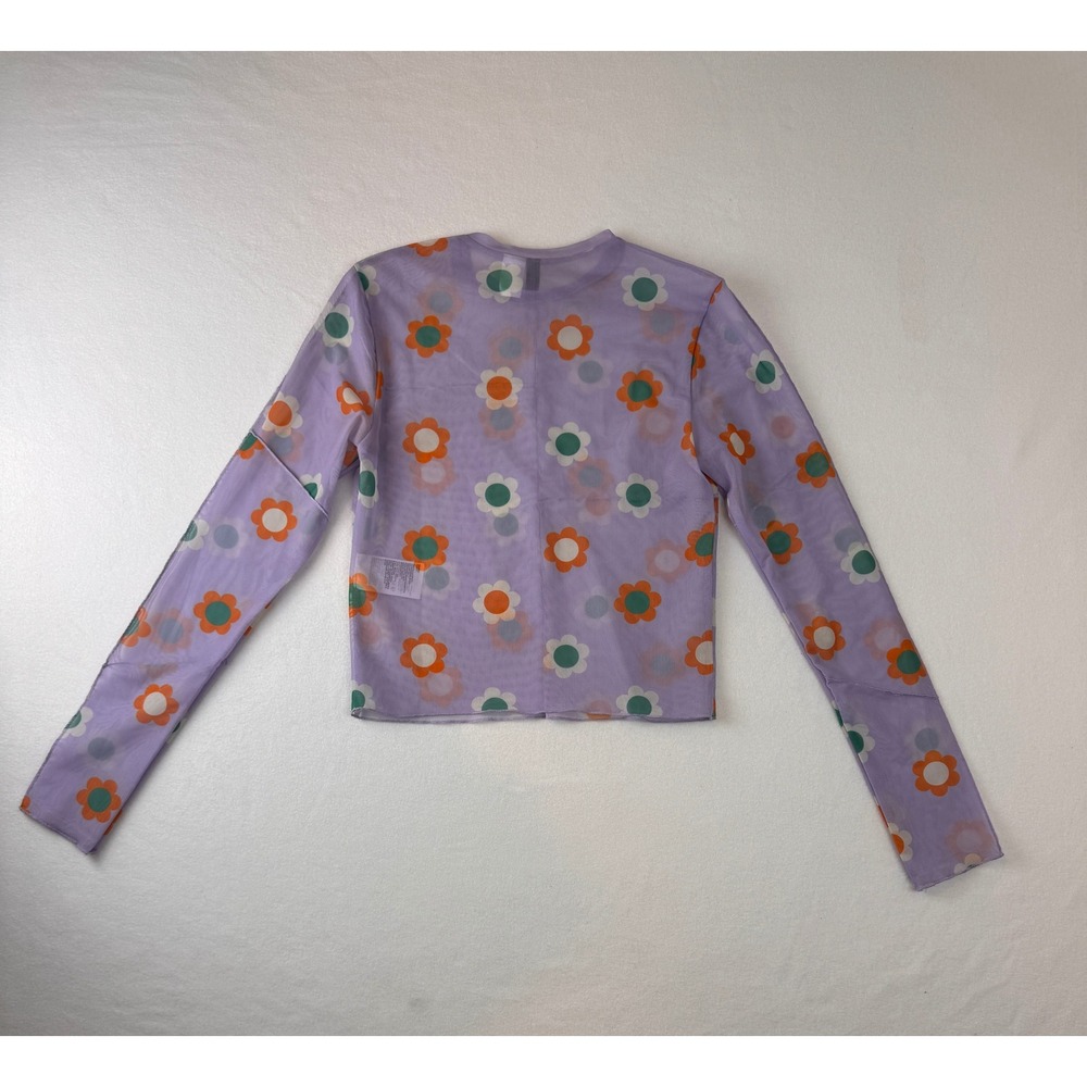 H&M Divided Women's Purple Floral Mesh Long Sleeve Crop Top Medium